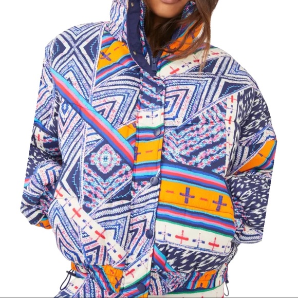 Free People FP Movement Power House Quilted Puffer Lg Blue Pink Jacket Coat - Picture 9 of 16